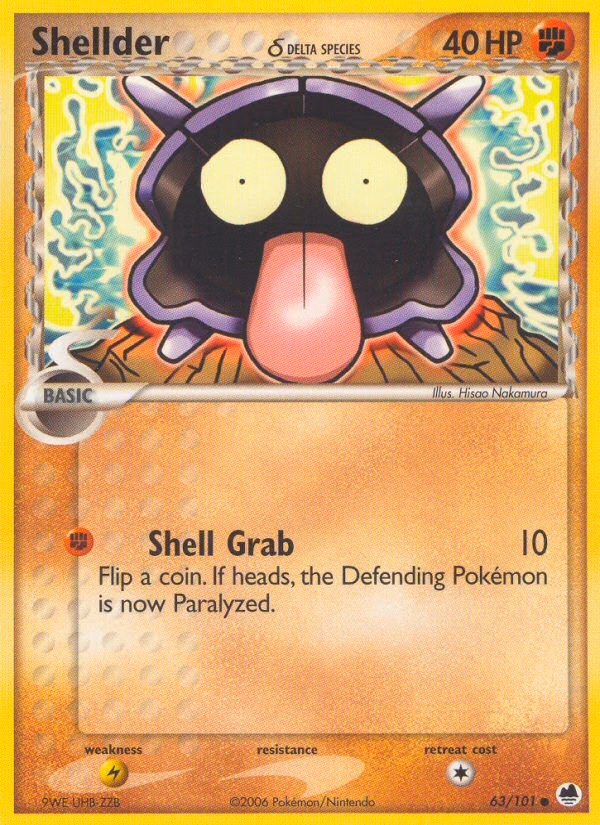 Shellder δ Pokemon card (63/101, Dragon Frontiers)