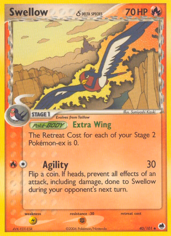 Swellow δ Pokemon card (40/101, Dragon Frontiers)