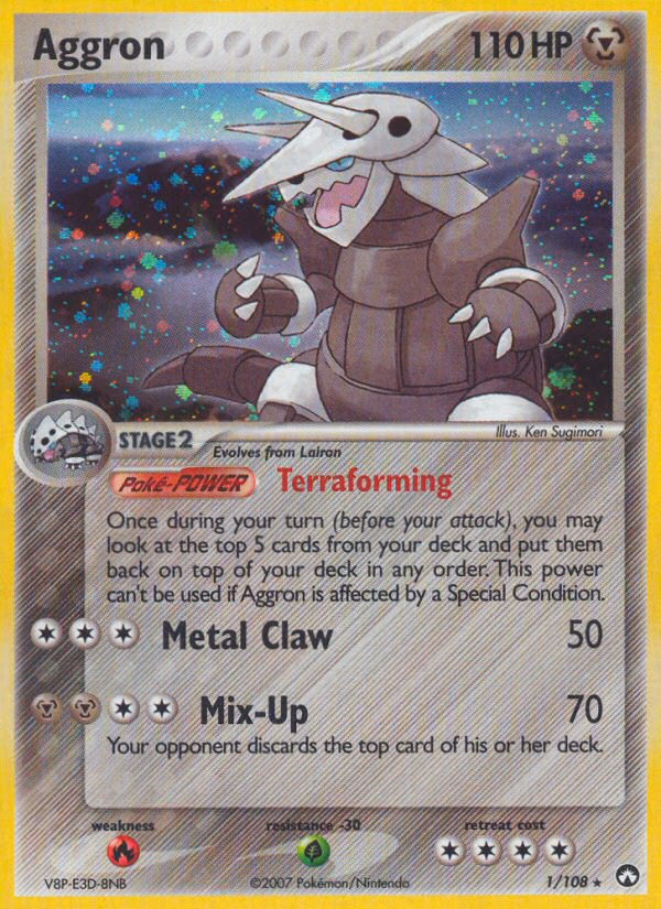 Aggron Pokemon card (1/108, Power Keepers)