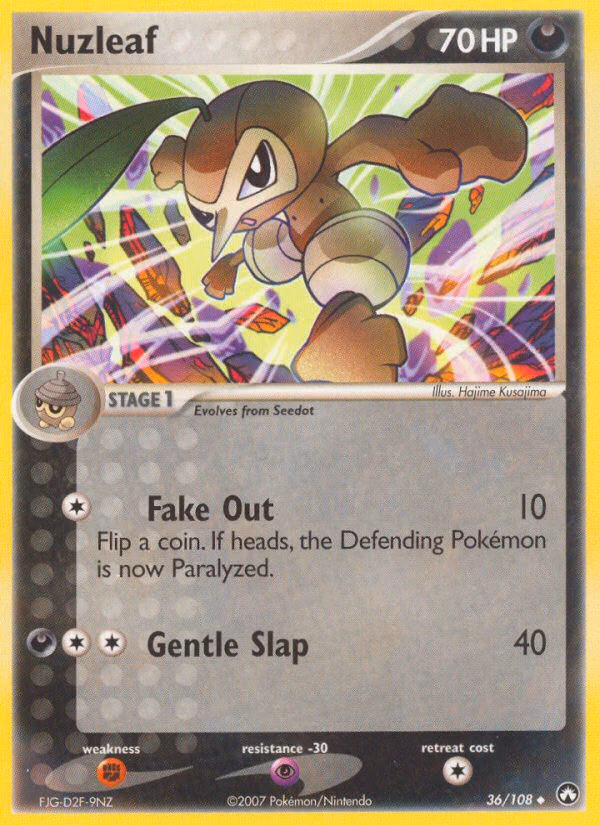 Nuzleaf Pokemon card (36/108, Power Keepers)