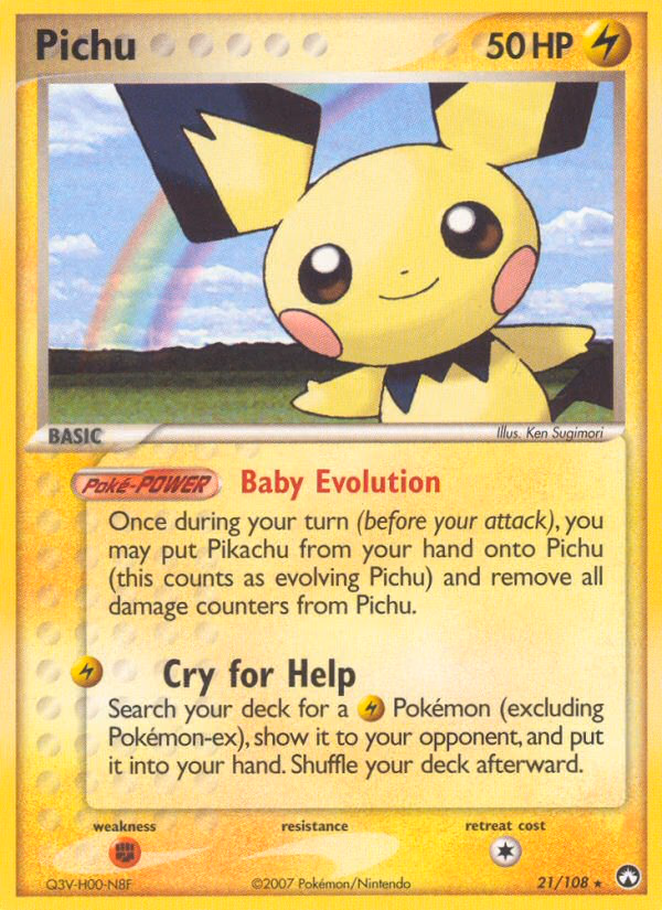 Pichu Pokemon card (21/108, Power Keepers)