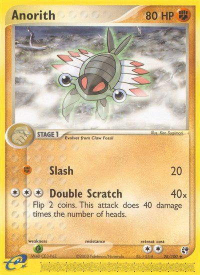 Anorith Pokemon card (28/100, Sandstorm)