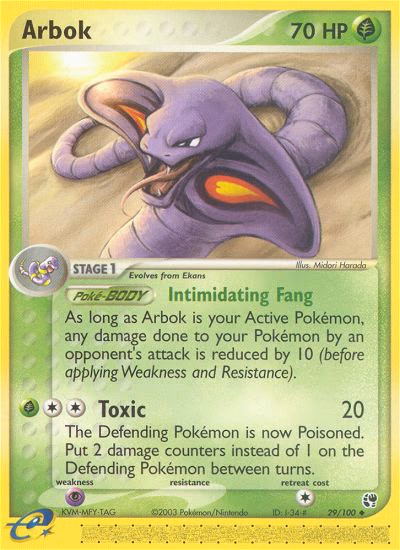 Arbok Pokemon card (29/100, Sandstorm)