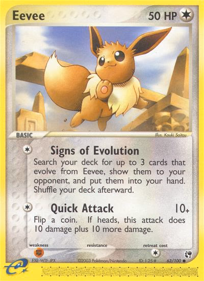 Eevee Pokemon card (63/100, Sandstorm)