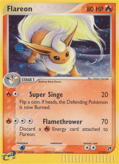 Flareon Pokemon card (5/100, Sandstorm)