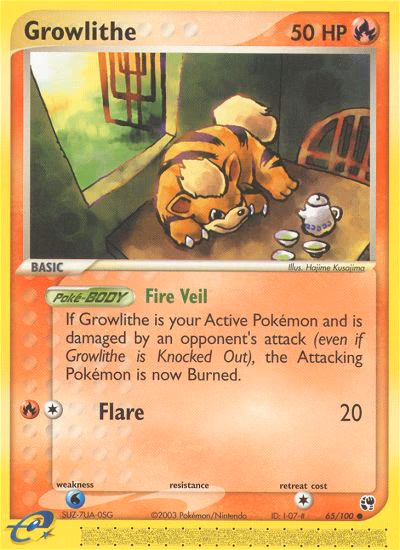 Growlithe Pokemon card (65/100, Sandstorm)