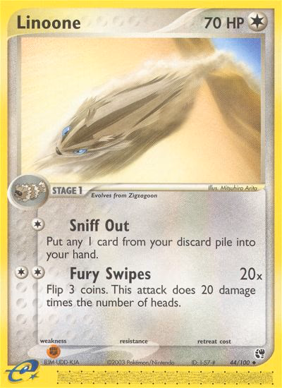 Linoone Pokemon card (44/100, Sandstorm)