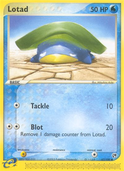 Lotad Pokemon card (67/100, Sandstorm)