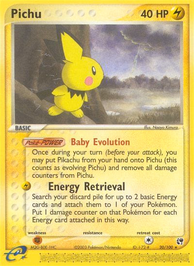 Pichu Pokemon card (20/100, Sandstorm)