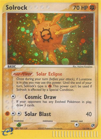 Solrock Pokemon card (13/100, Sandstorm)