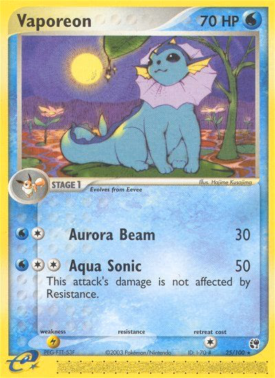 Vaporeon Pokemon card (25/100, Sandstorm)