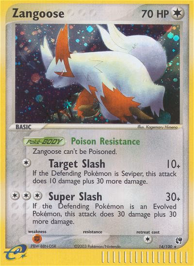 Zangoose Pokemon card (14/100, Sandstorm)