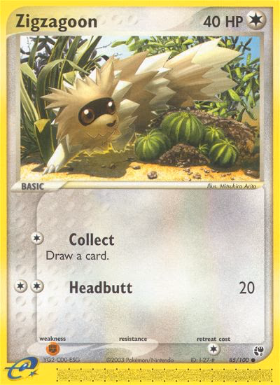 Zigzagoon Pokemon card (85/100, Sandstorm)