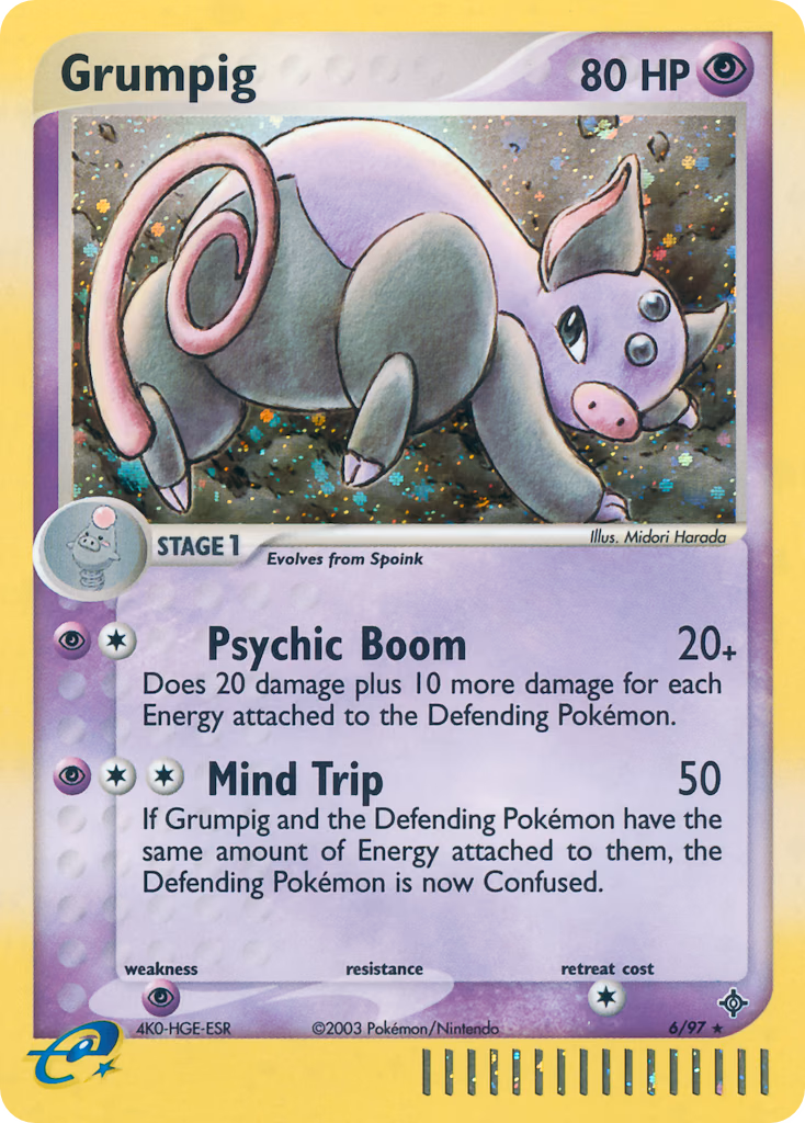 Grumpig Pokemon card (6/97, Dragon)