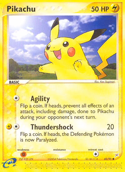 Pikachu Pokemon card (43/95, Team Magma vs Team Aqua)