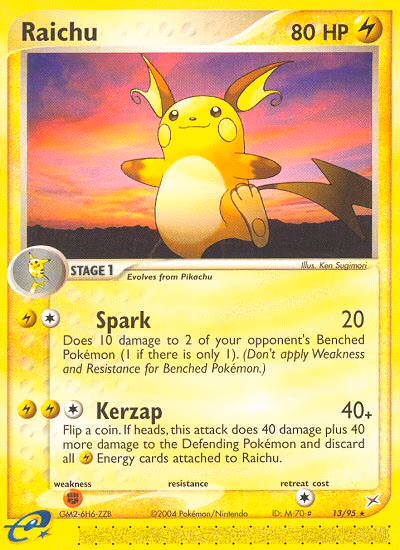Raichu Pokemon card (13/95, Team Magma vs Team Aqua)