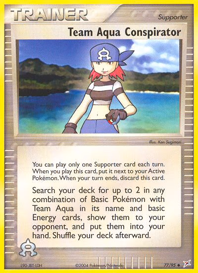 Team Aqua Conspirator Pokemon card (77/95, Team Magma vs Team Aqua)