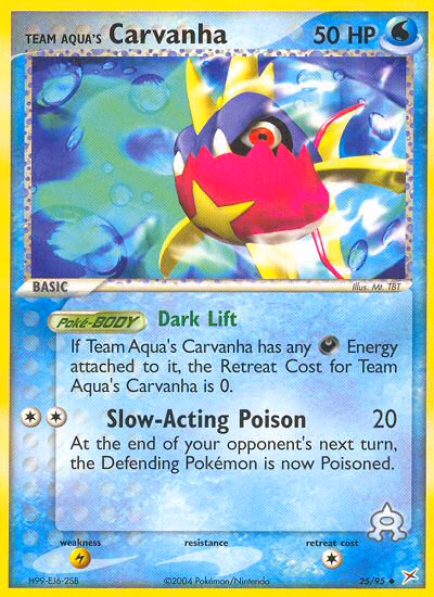 Team Aqua's Carvanha Pokemon card (25/95, Team Magma vs Team Aqua)