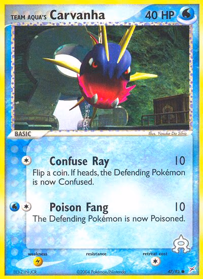 Team Aqua's Carvanha Pokemon card (47/95, Team Magma vs Team Aqua)