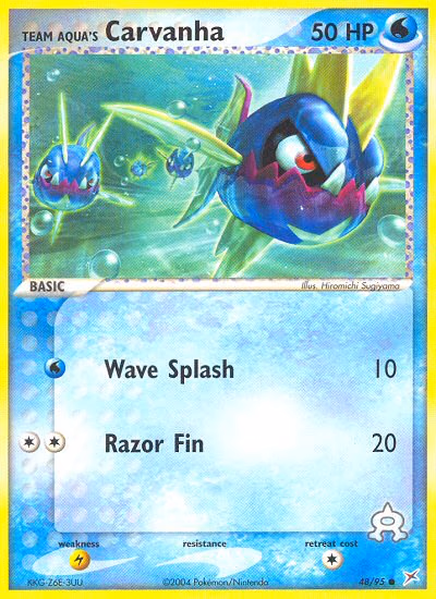 Team Aqua's Carvanha Pokemon card (48/95, Team Magma vs Team Aqua)