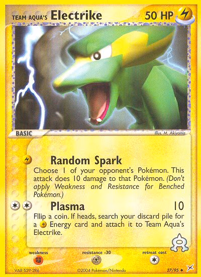 Team Aqua's Electrike Pokemon card (27/95, Team Magma vs Team Aqua)