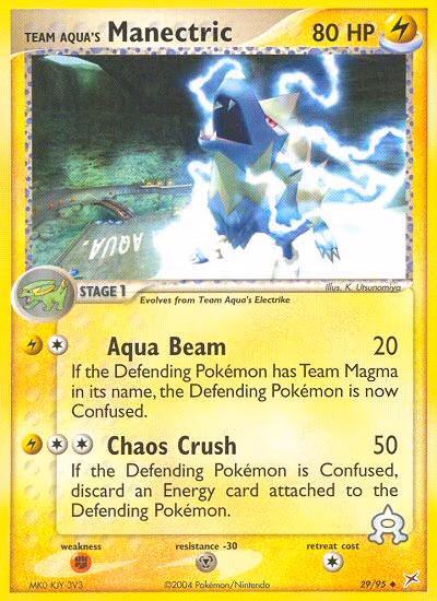 Team Aqua's Manectric Pokemon card (29/95, Team Magma vs Team Aqua)