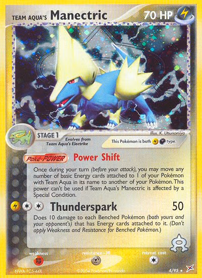 Team Aqua's Manectric Pokemon card (4/95, Team Magma vs Team Aqua)