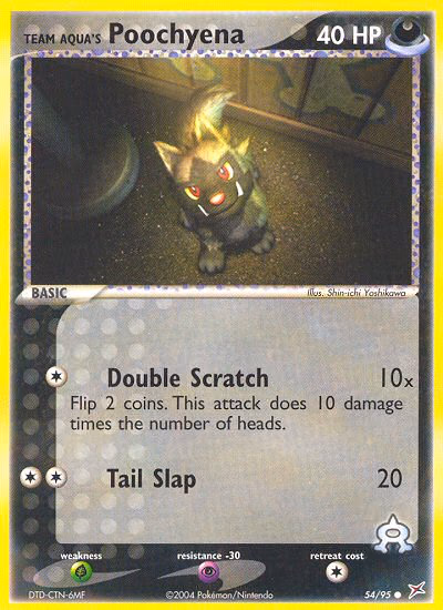 Team Aqua's Poochyena Pokemon card (54/95, Team Magma vs Team Aqua)