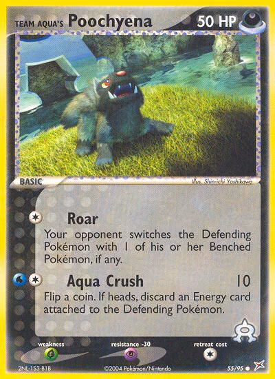 Team Aqua's Poochyena Pokemon card (55/95, Team Magma vs Team Aqua)