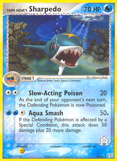 Team Aqua's Sharpedo Pokemon card (18/95, Team Magma vs Team Aqua)