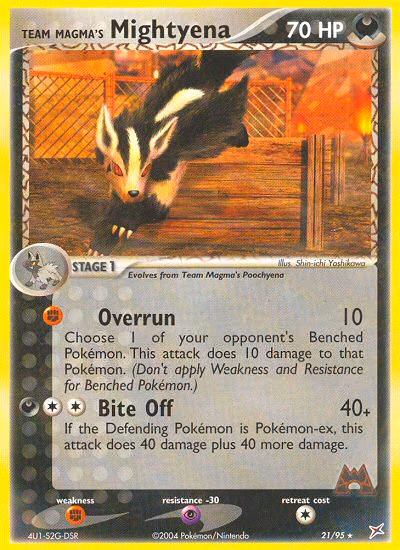 Team Magma's Mightyena Pokemon card (21/95, Team Magma vs Team Aqua)