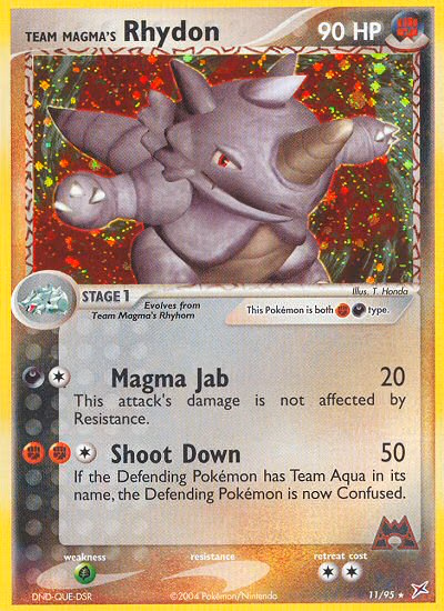 Team Magma's Rhydon Pokemon card (11/95, Team Magma vs Team Aqua)