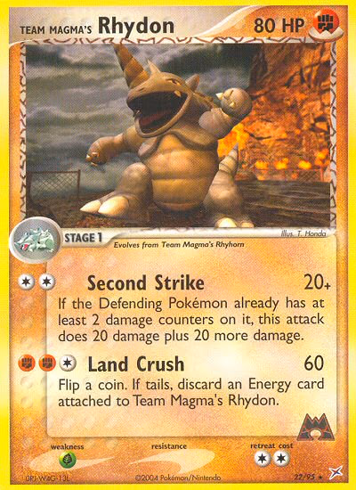 Team Magma's Rhydon Pokemon card (22/95, Team Magma vs Team Aqua)