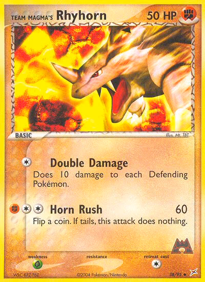 Team Magma's Rhyhorn Pokemon card (38/95, Team Magma vs Team Aqua)
