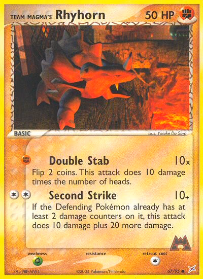 Team Magma's Rhyhorn Pokemon card (67/95, Team Magma vs Team Aqua)