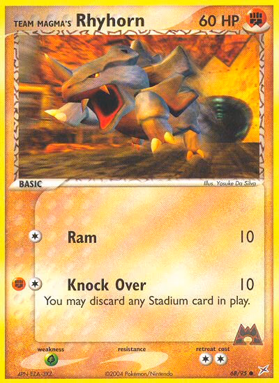 Team Magma's Rhyhorn Pokemon card (68/95, Team Magma vs Team Aqua)