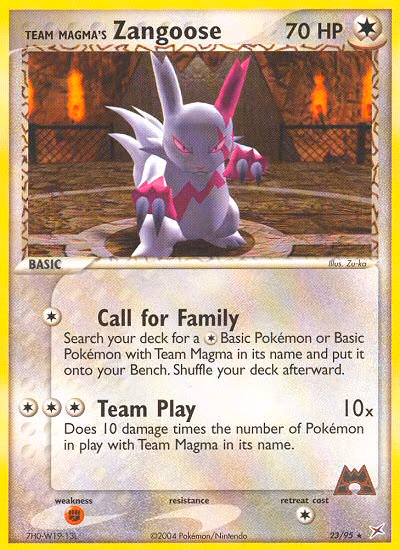 Team Magma's Zangoose Pokemon card (23/95, Team Magma vs Team Aqua)