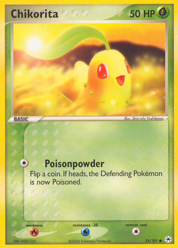 Chikorita Pokemon card (55/101, Hidden Legends)
