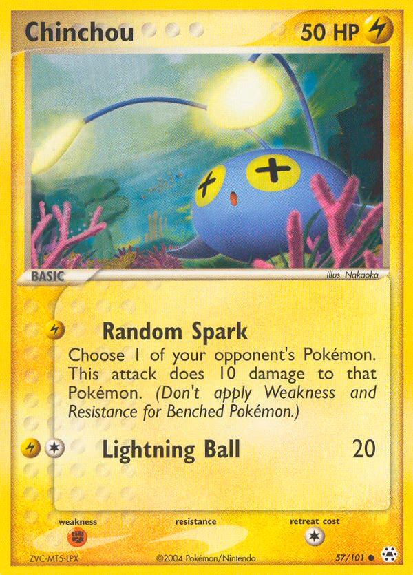 Chinchou Pokemon card (57/101, Hidden Legends)