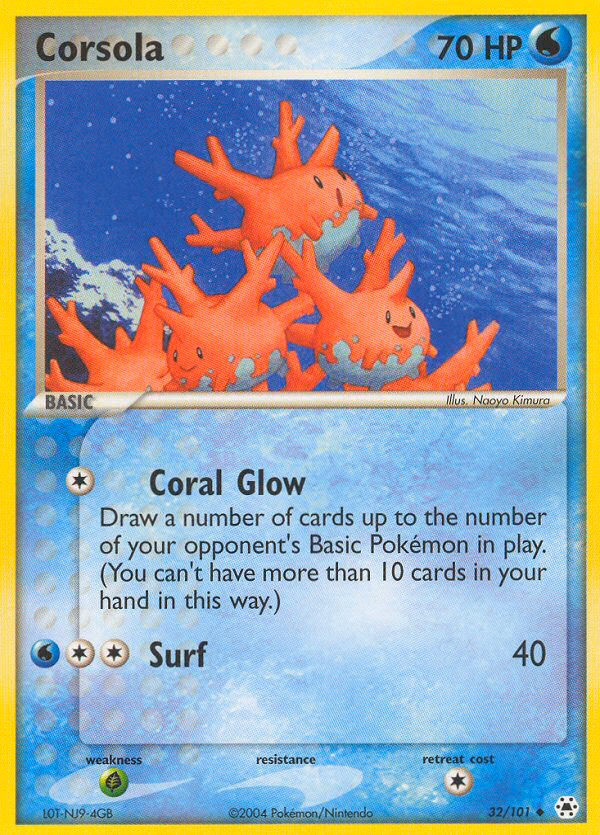 Corsola Pokemon card (32/101, Hidden Legends)