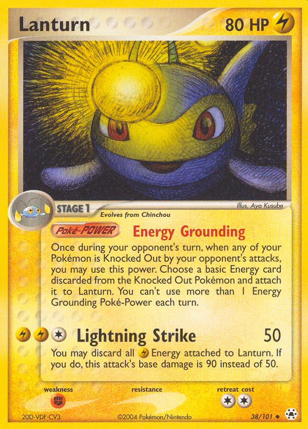 Lanturn Pokemon card (38/101, Hidden Legends)