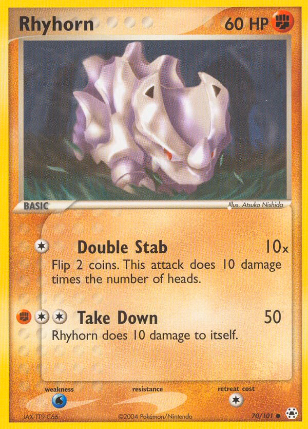 Rhyhorn Pokemon card (70/101, Hidden Legends)