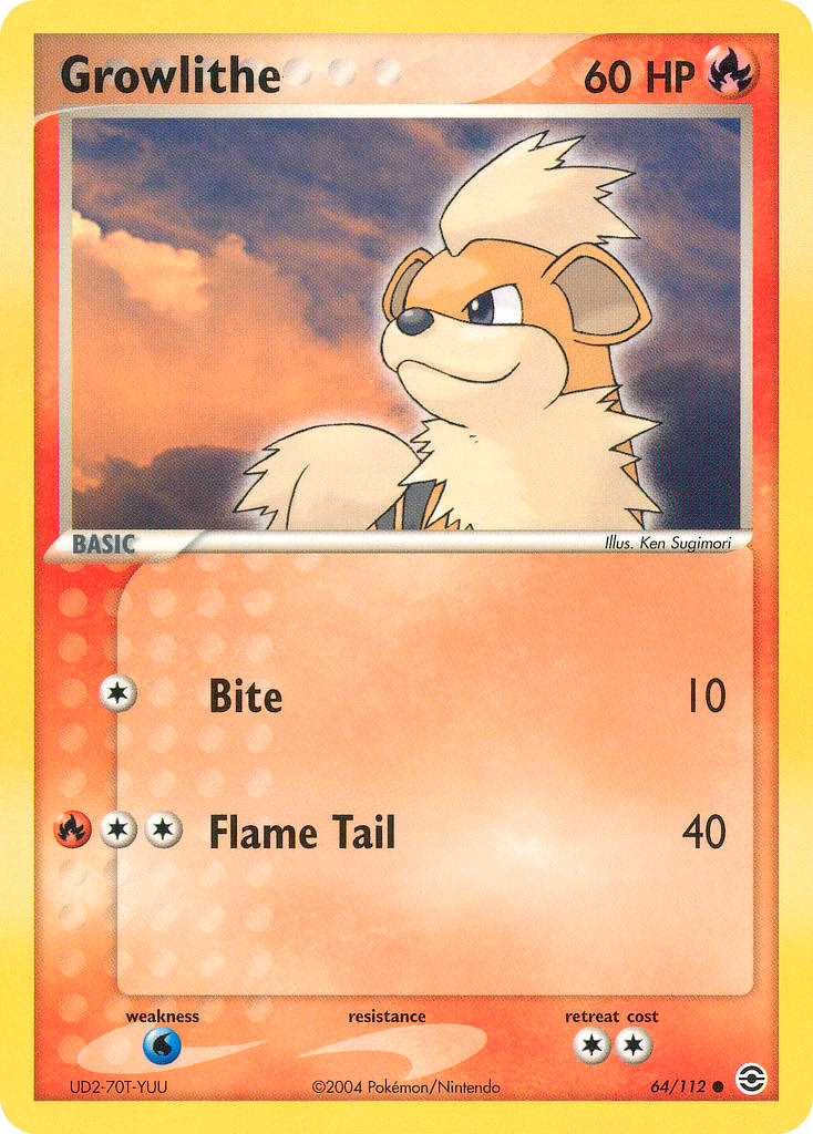 Growlithe Pokemon card (64/112, FireRed & LeafGreen)
