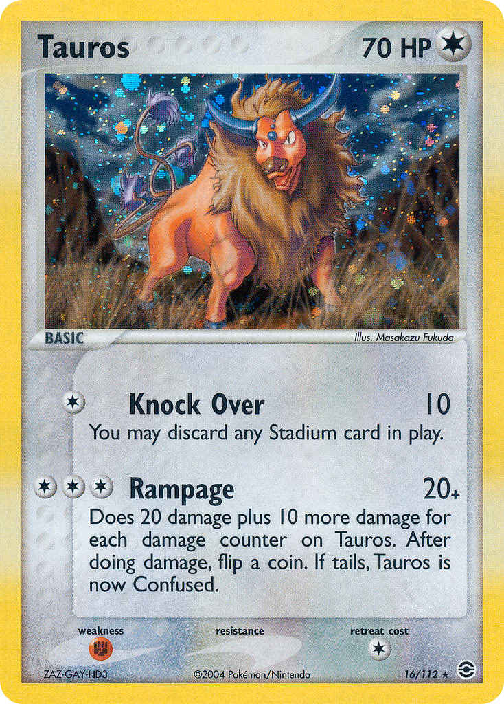 Tauros Pokemon card (16/112, FireRed & LeafGreen)