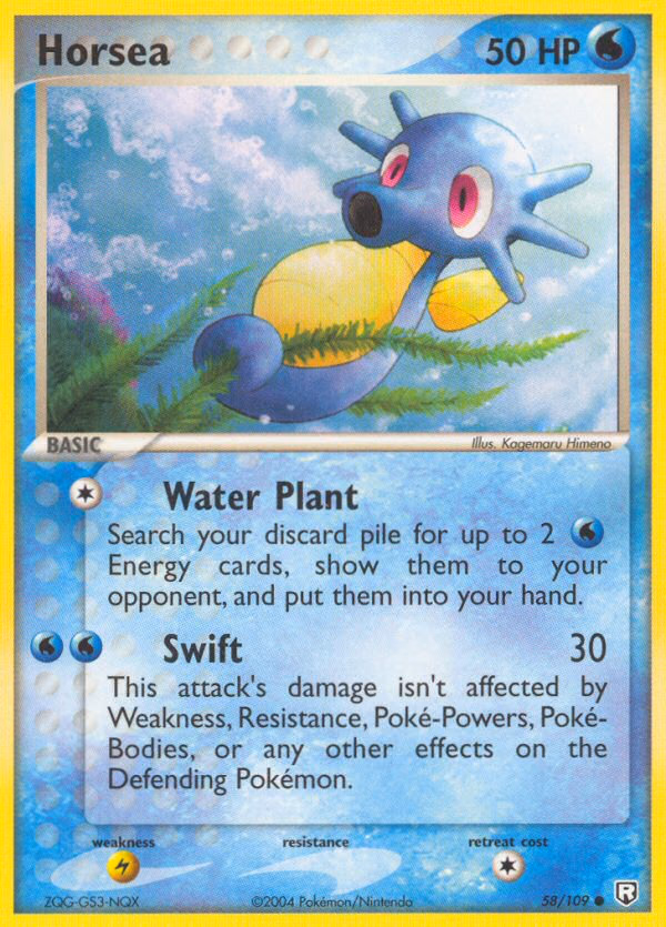 Horsea Pokemon card (58/109, Team Rocket Returns)