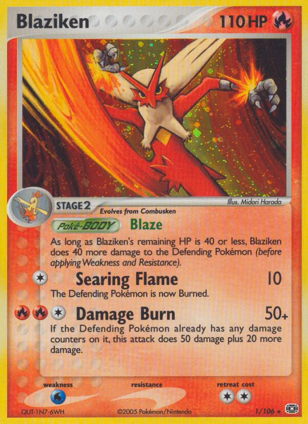 Blaziken Pokemon card (1/106, Emerald)