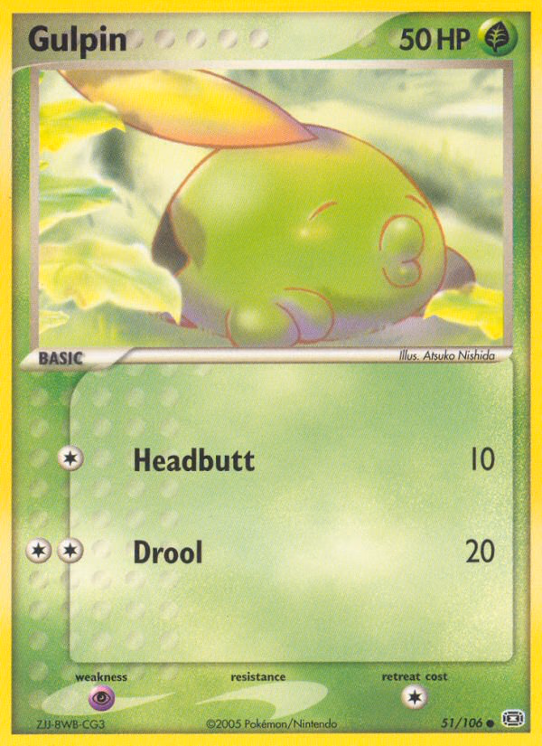 Gulpin Pokemon card (51/106, Emerald)