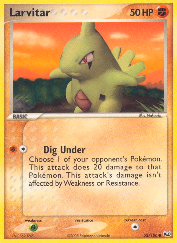 Larvitar Pokemon card (52/106, Emerald)