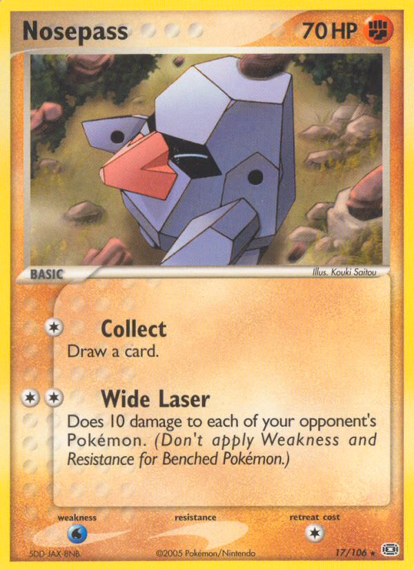 Nosepass Pokemon card (17/106, Emerald)