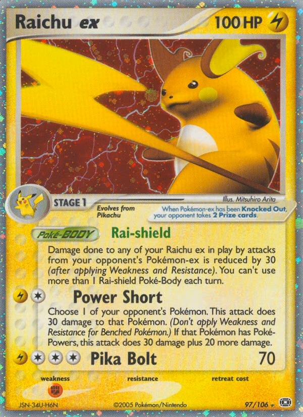 Raichu ex Pokemon card (97/106, Emerald)